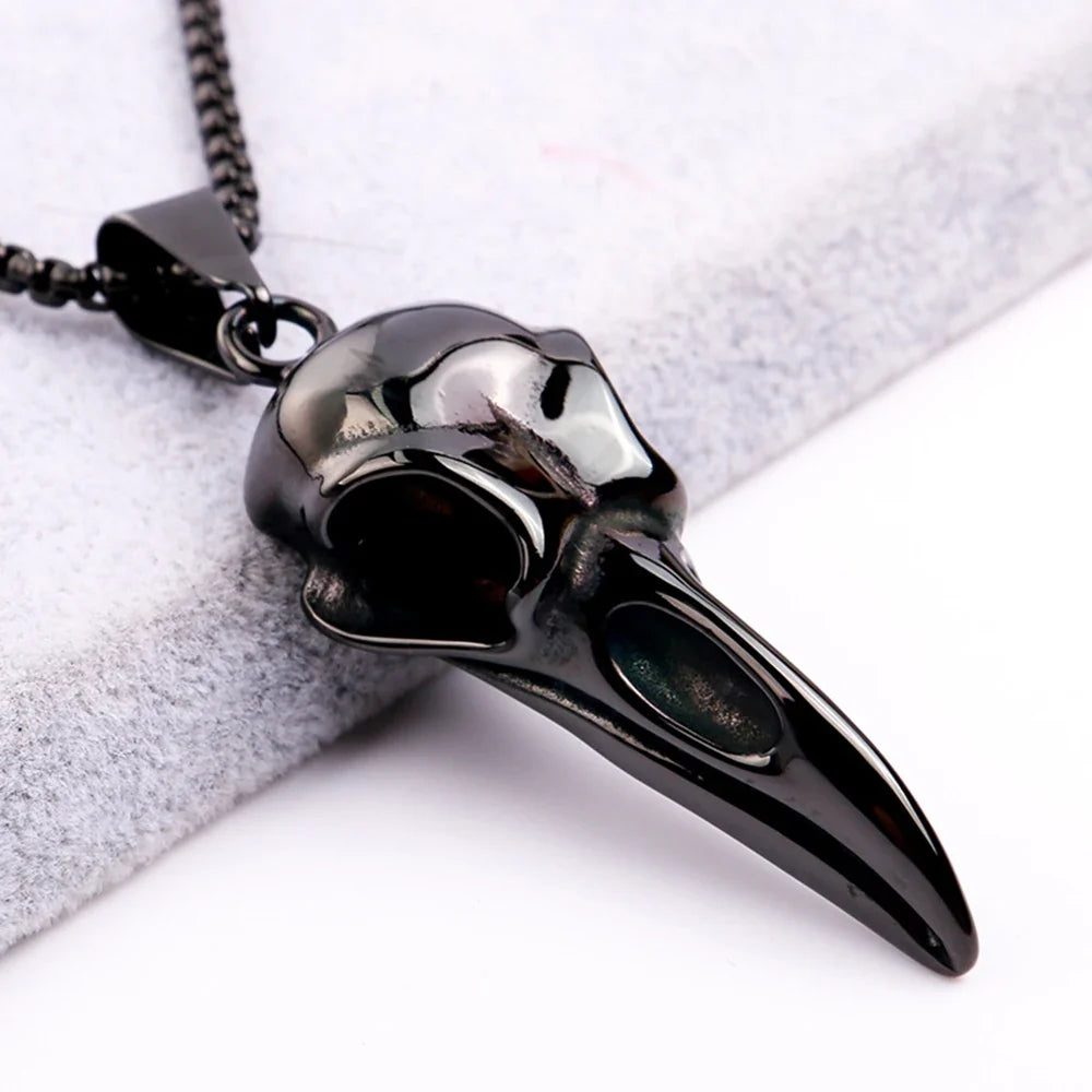 Viking Crow Skull Pendant Necklace | Stainless Steel Punk Jewelry for Men and Women
