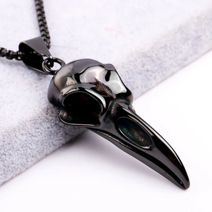 Viking Crow Skull Pendant Necklace | Stainless Steel Punk Jewelry for Men and Women