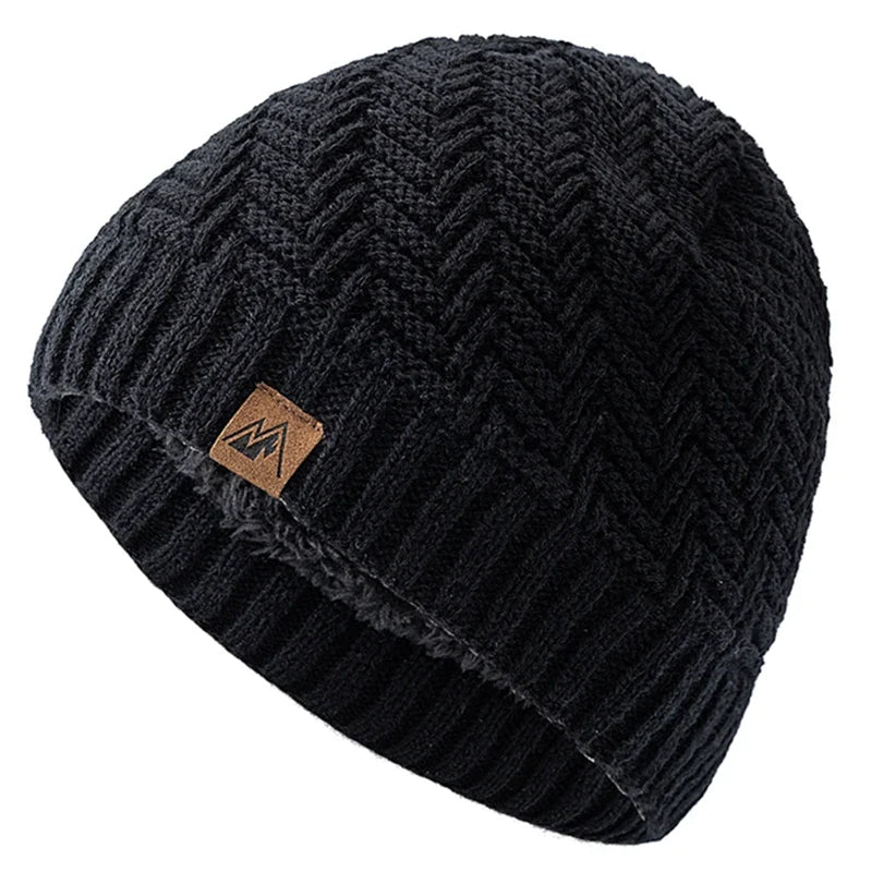 Unisex Peak Labal Winter Hat | Warm Knitted Beanie with Plush Fur Lining