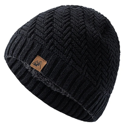 Unisex Peak Labal Winter Hat | Warm Knitted Beanie with Plush Fur Lining