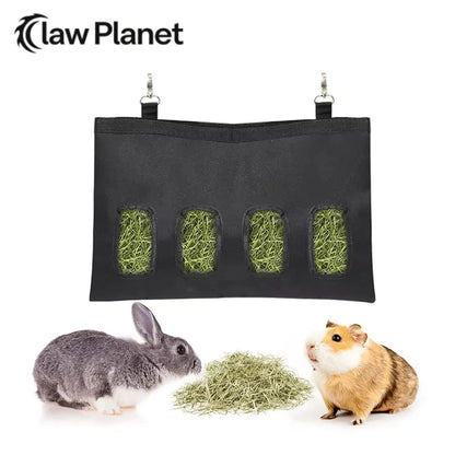 Rabbit Hay Bag Hanging Pouch Feeder Holder Black Durable Feeding Dispenser Container for Rabbit Guinea Pig Small Animals