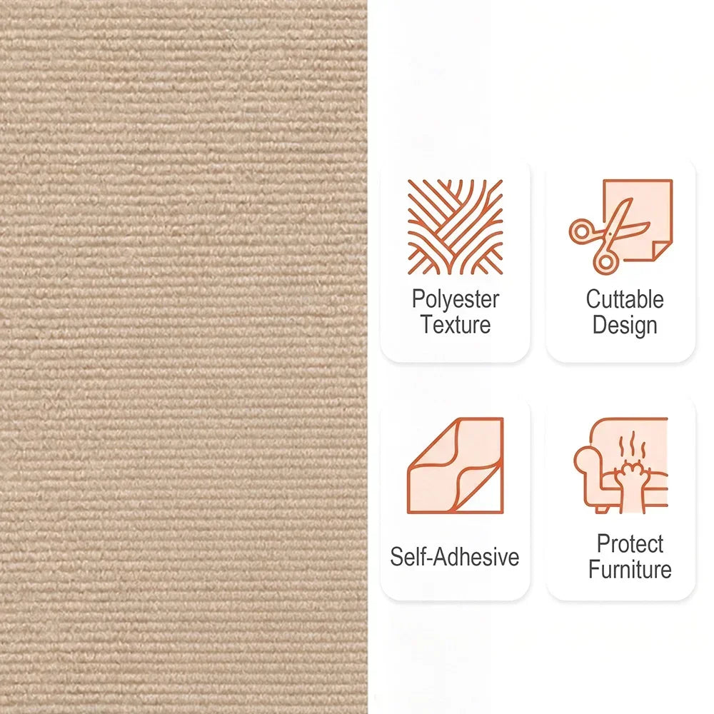 Cat Scratching Mat DIY Self-Adhesive Trimmable Carpet Anti-Scratch Furniture Protector for Fits Sofas Walls Doors