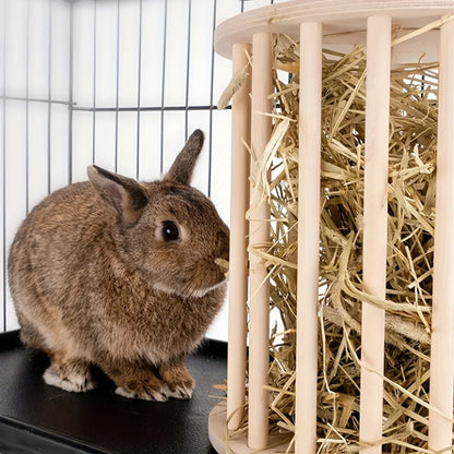 1 Piece of Accessory with Random Color and Style, Wooden Rabbit Hay Feeder, Cross-Border Pet Supplies, Cylindrical Vertical Feeder with Lid, Hay Storage Rack