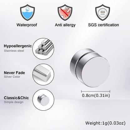 Vnox Magnetic Clip Earrings Non Piercing | Hip Hop Zircon Studs for Men Women Silver Party Gifts