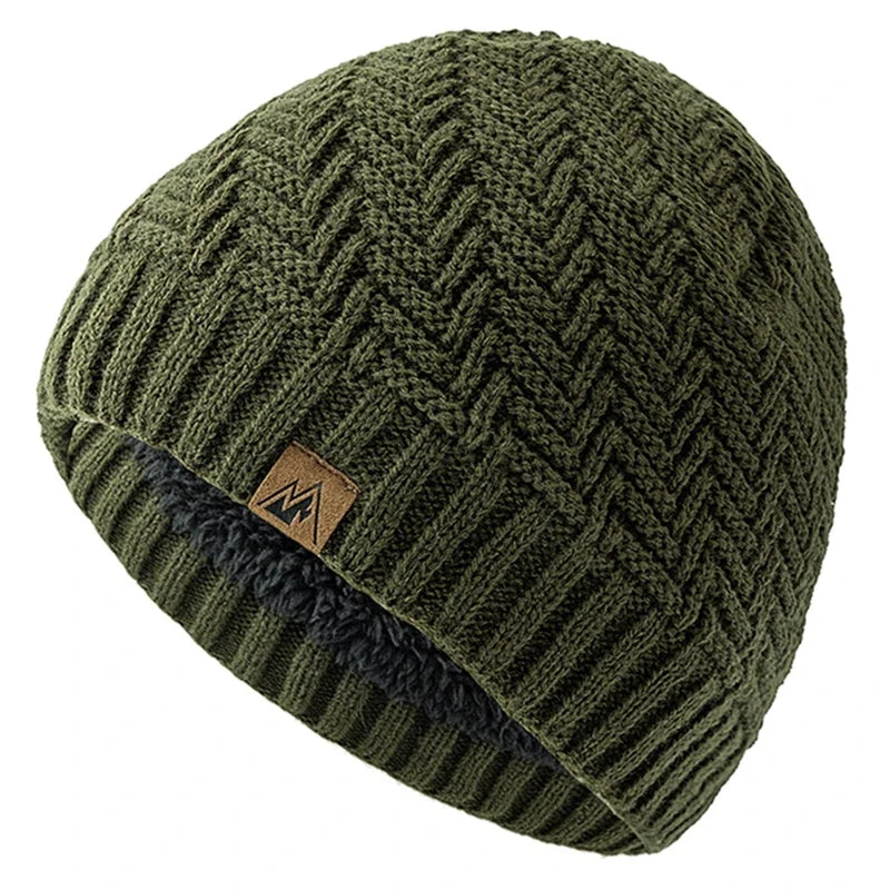 Unisex Peak Labal Winter Hat | Warm Knitted Beanie with Plush Fur Lining