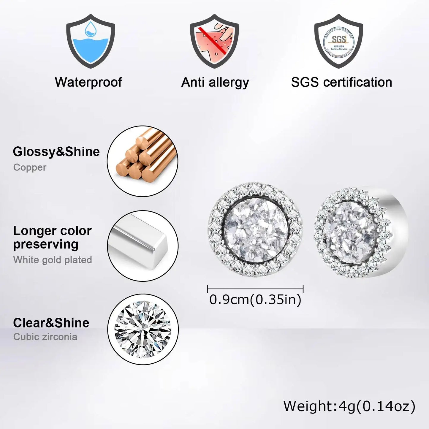 Vnox Magnetic Clip Earrings Non Piercing | Hip Hop Zircon Studs for Men Women Silver Party Gifts