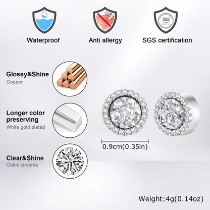 Vnox Magnetic Clip Earrings Non Piercing | Hip Hop Zircon Studs for Men Women Silver Party Gifts
