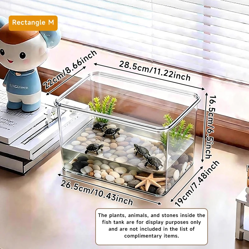 Transparent Reptile Terrarium Tank with Basking Area for Pet Turtles Hermit Crabs Tortoises - Turtle Adoption Habitat