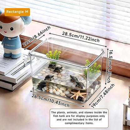 Transparent Reptile Terrarium Tank with Basking Area for Pet Turtles Hermit Crabs Tortoises - Turtle Adoption Habitat