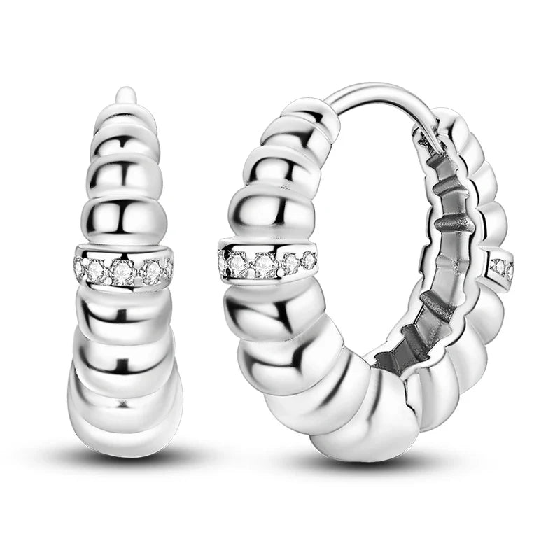 925 Sterling Silver Hoop Earrings with Zircon | Classic U-Shaped Women Jewelry