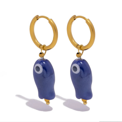 Stainless Steel Ceramic Fish Earrings | Colorful Dopamine Jewelry for Women