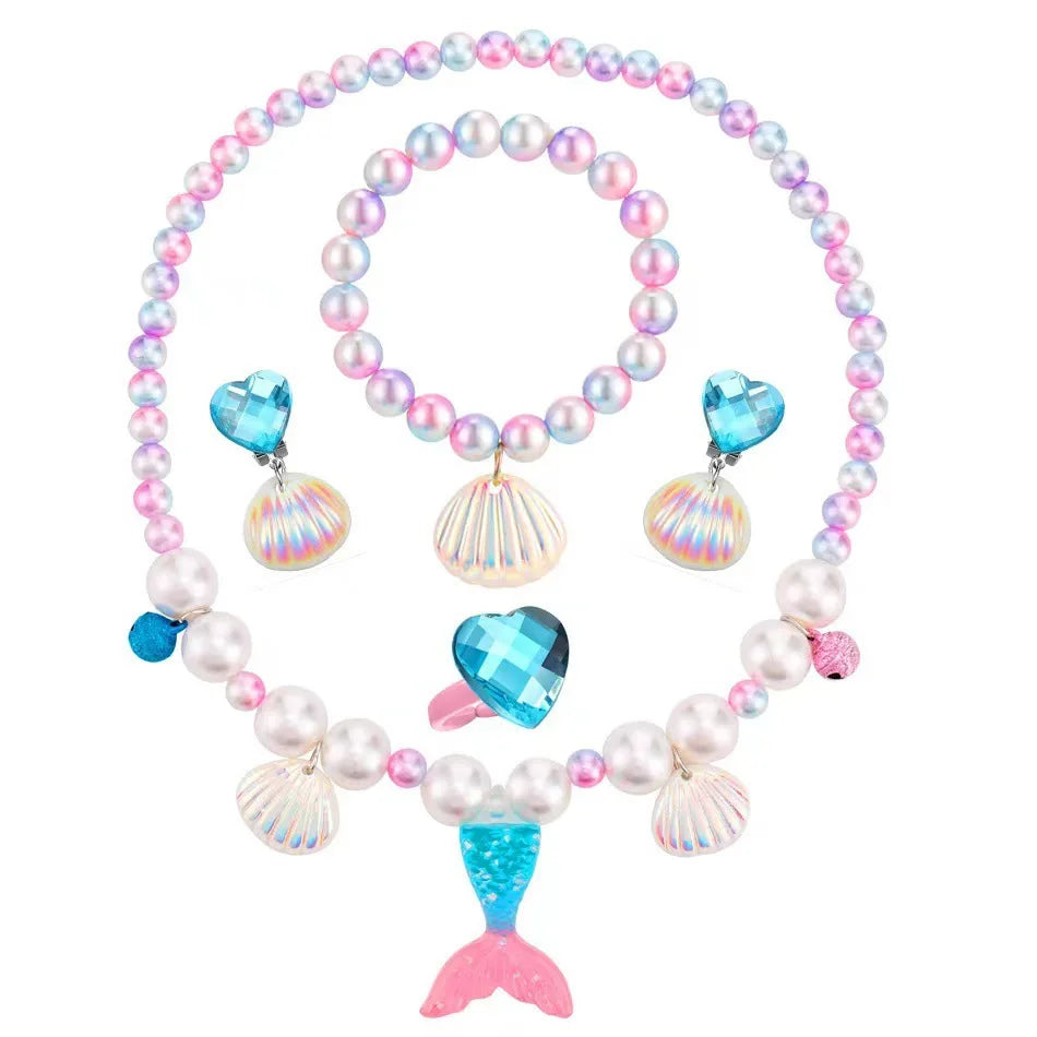 Mermaid Necklace Set for Girls | Sparkling Fish Tail Shell Jewelry Gift
