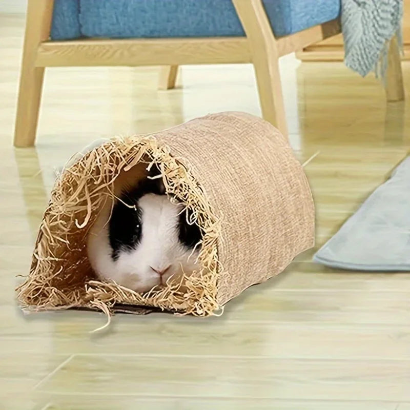 Hideaway Grass Rabbit Hideout Bunny Hideaway Hut Guinea Pig Linen Durable Tunnel with Small Animal Activity Toys