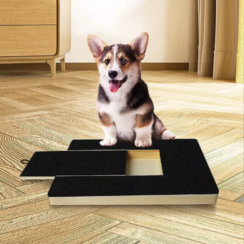 Wooden Pet Scratching Board with Built-in Treat Box Dog Nail Trim Pad Pull-Out Nail Scratch Board Toy Sandpaper Board Scratcher