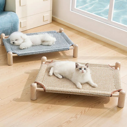 Wooden Frame Elevated Dog Bed Breathable Raised Pet Cot for Small Dogs Cats Summer Cooling Dog Camp Bed Kennel Pet Products