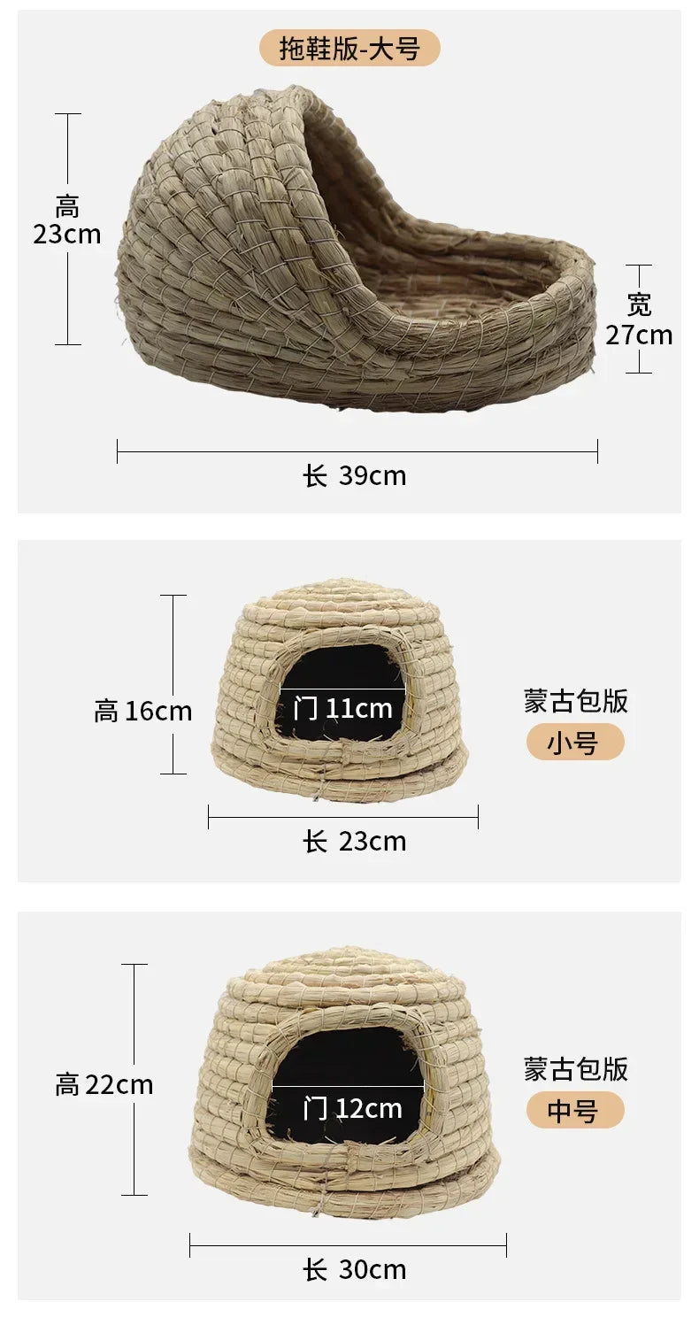 Pet Rabbit Grass Bed Natural Straw Woven House Bunny Chew Toys Hay Nest Bed for Hamsters Chinchillas Mice Small Animals