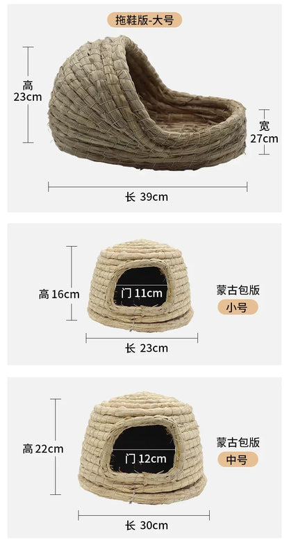 Pet Rabbit Grass Bed Natural Straw Woven House Bunny Chew Toys Hay Nest Bed for Hamsters Chinchillas Mice Small Animals