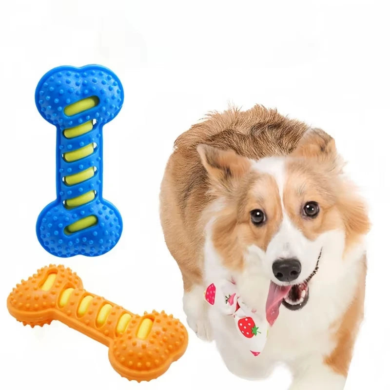 Dog Chew Toys for Aggressive Chewers, Squeaky Rubber Bone Toy, Interactive Pet Teeth Cleaning Toy for Small Medium Large Dogs
