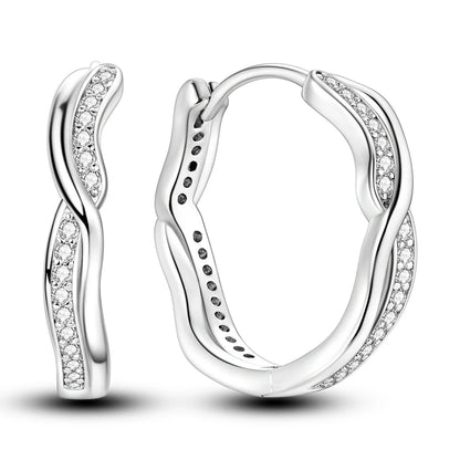 925 Sterling Silver Hoop Earrings with Zircon | Classic U-Shaped Women Jewelry