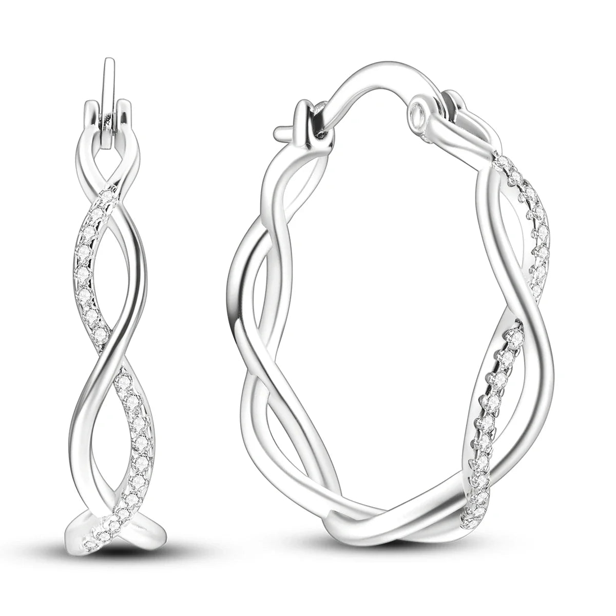 925 Sterling Silver Hoop Earrings with Zircon | Classic U-Shaped Women Jewelry