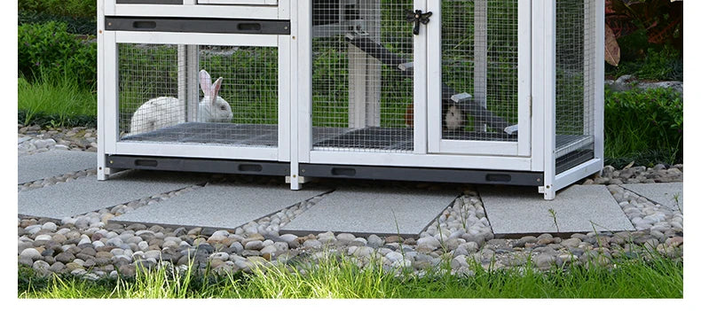 Rabbit Cage Anti Spray Urine Deluxe Double Drawer Rabbit Hutch Solid Wood Pigeon Coop Chicken Cage Bottom Mesh Outdoor