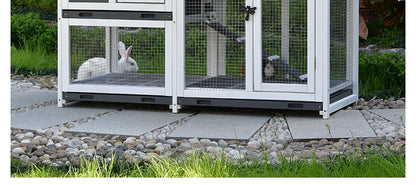 Rabbit Cage Anti Spray Urine Deluxe Double Drawer Rabbit Hutch Solid Wood Pigeon Coop Chicken Cage Bottom Mesh Outdoor