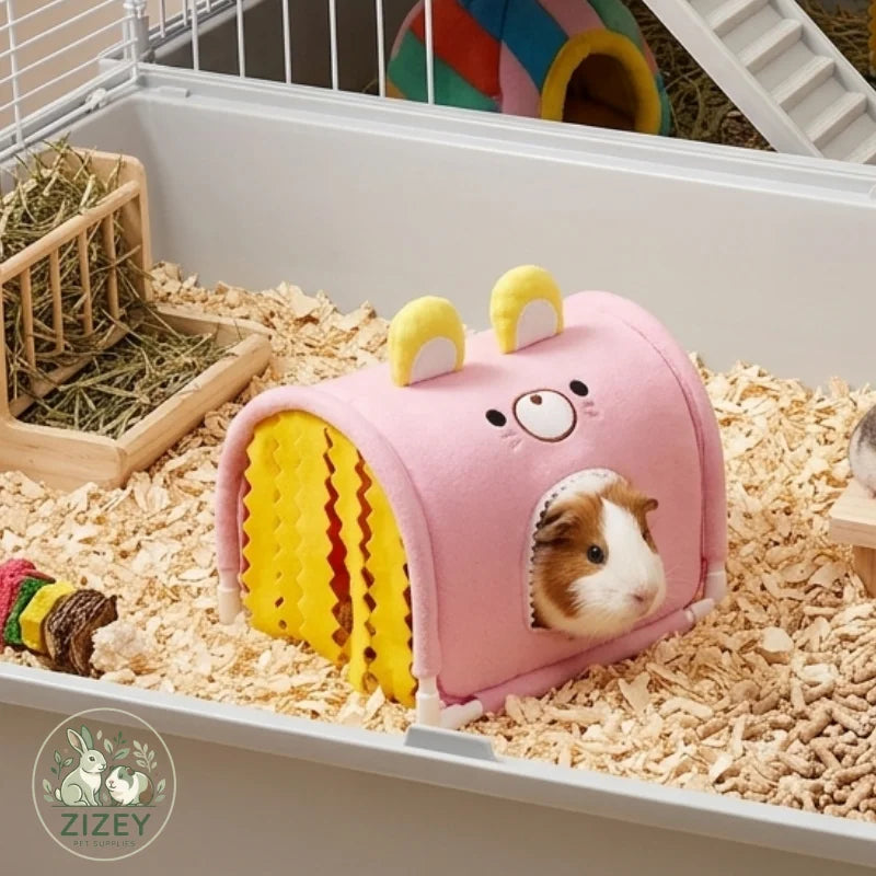 Small Animal Tunnel Hideout Cute Bed Cave Toy for Guinea Pig Rabbit Ferrets Hedgehog Rat Chinchilla Cage Accessory