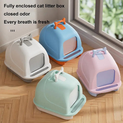 Large Cat Litter Box with Lid Closed Kitten Litter Pan with Litter Scoop Cat Enclosed Toilet Spacious Interior Pet Supplies