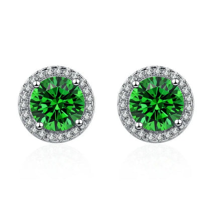 925 Sterling Silver Stud Earrings | Zircon and Colored Gemstone Elegant Jewelry
