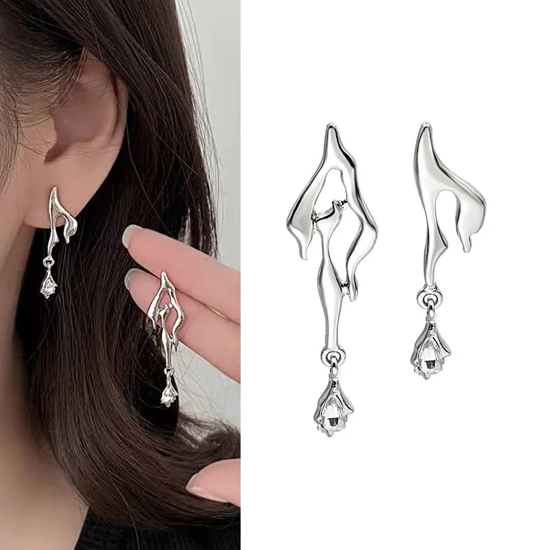 Gothic Punk Gold Flame Hoop Earrings for Women | Exaggerated Geometric Piercing Jewelry