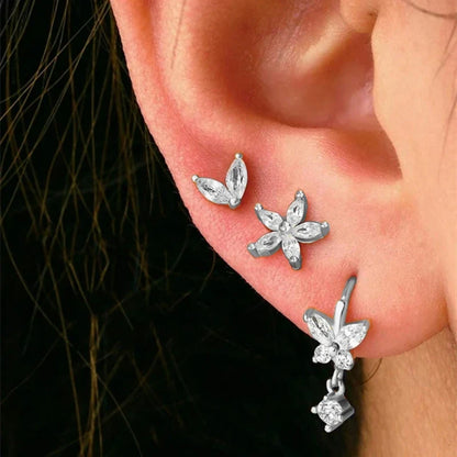 Gold Circle Hoop Earrings Set | Stainless Steel Zircon Flower Stud Jewelry