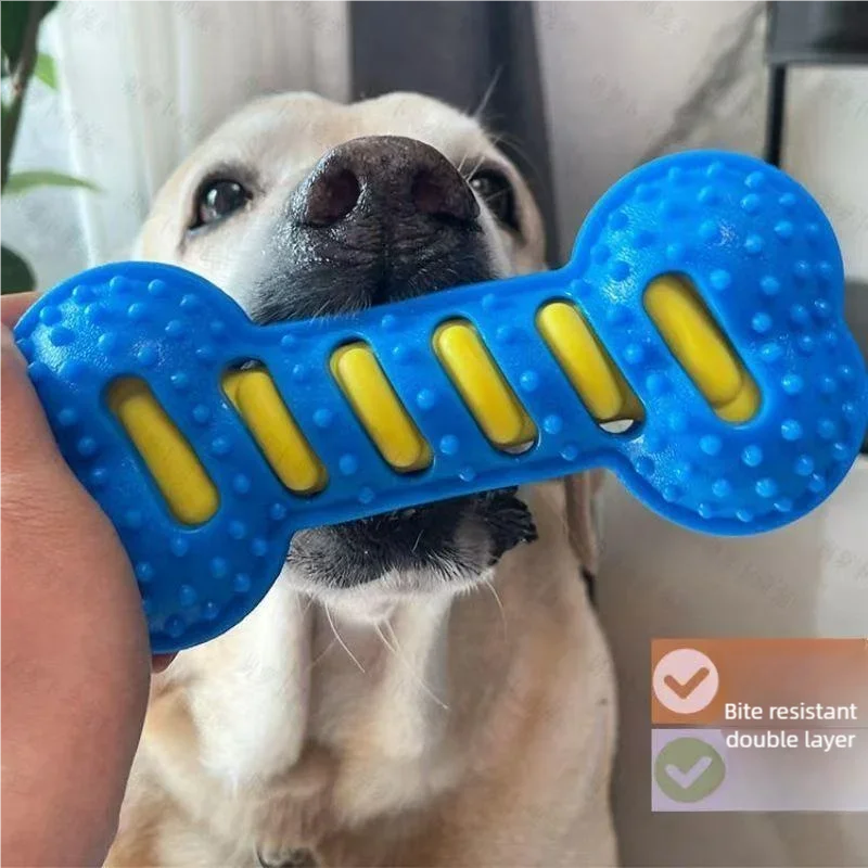 Dog Chew Toys for Aggressive Chewers, Squeaky Rubber Bone Toy, Interactive Pet Teeth Cleaning Toy for Small Medium Large Dogs