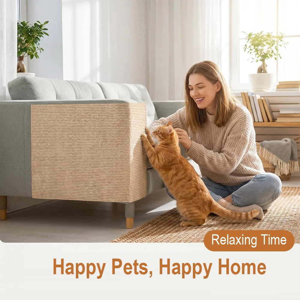 Cat Scratching Mat DIY Self-Adhesive Trimmable Carpet Anti-Scratch Furniture Protector for Fits Sofas Walls Doors