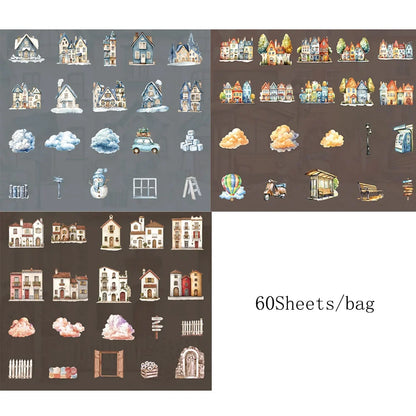 60Pcs Cabin Landscaping Sticker Pack | DIY Craft Stickers for Phone Case, Diary, and Card Decoration