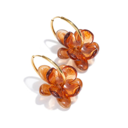 30mm Stainless Steel Drop Earrings | Resin Flower Design for Women