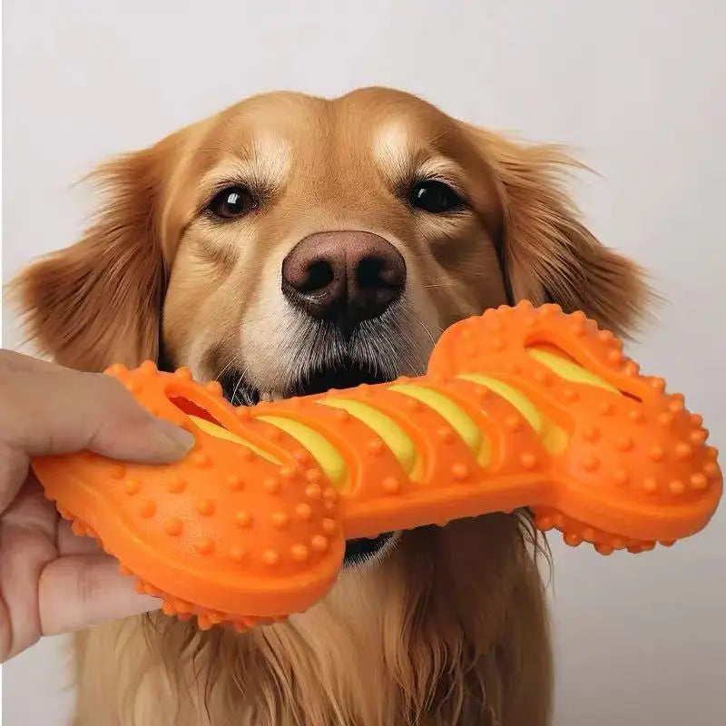 Dog Chew Toys for Aggressive Chewers, Squeaky Rubber Bone Toy, Interactive Pet Teeth Cleaning Toy for Small Medium Large Dogs