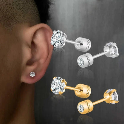 Medical Stainless Steel Crystal Stud Earrings | 2-Piece Tragus Cartilage Earrings for Men and Women
