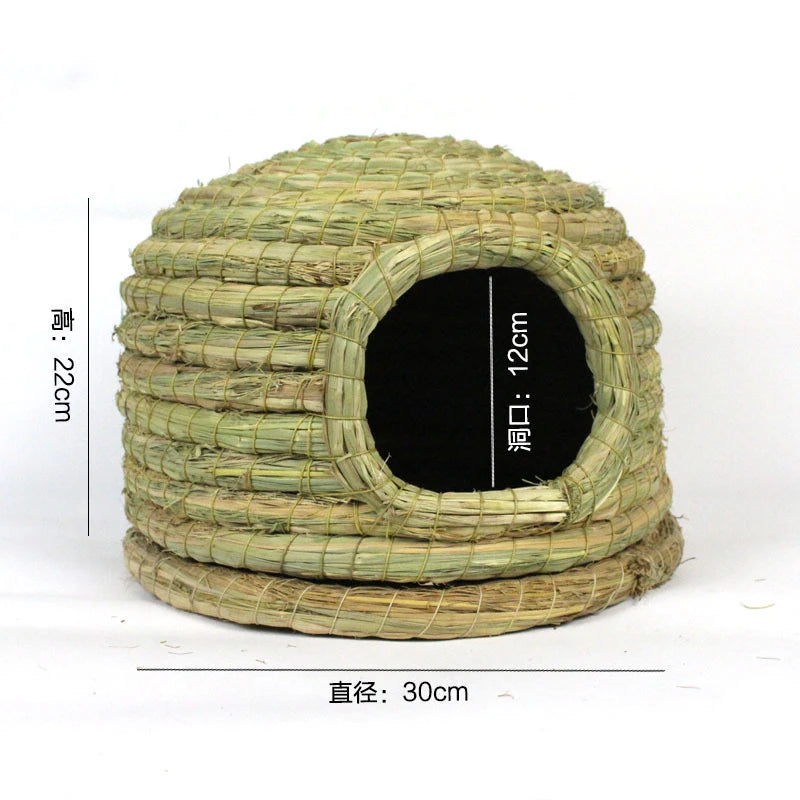Pet Rabbit Grass Bed Natural Straw Woven House Bunny Chew Toys Hay Nest Bed for Hamsters Chinchillas Mice Small Animals