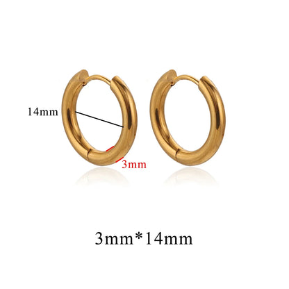 6pcs Stainless Steel 3mm 4mm Hoop Earrings | PVD Gold Plated Korean Round Earrings for Men Women