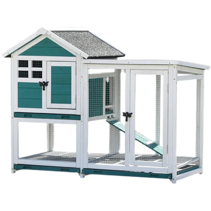 Rabbit Cage Anti Spray Urine Deluxe Double Drawer Rabbit Hutch Solid Wood Pigeon Coop Chicken Cage Bottom Mesh Outdoor