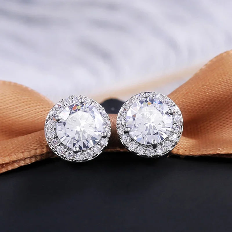 Huitan AAA CZ Stud Earrings for Women | Romantic Elegant Cubic Zirconia Jewelry in 7 Colors