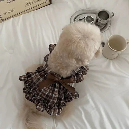 Pet Spring Plaid Flower Bud Pants Cute Pumpkin Skirt Dog Princess Plaid Bow Skirt Teddy Puppy Clothes Dog Pajamas