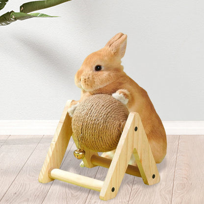 Rabbit Scratch Toy Wood Sisal Grinding Claw Ball Pet Interactive Toy Scratching Ball for Kitty Small Animals Chinchilla