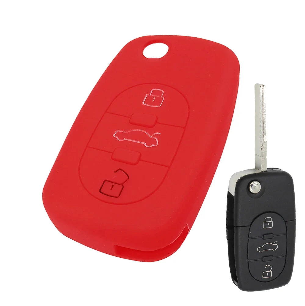 XUKEY Silicone Car Key Fob Cover Case | 3 Button Flip Remote Holder for Audi A2 A3 S3 A4 S4 A6 S6 RS6 A8 TT Allroad