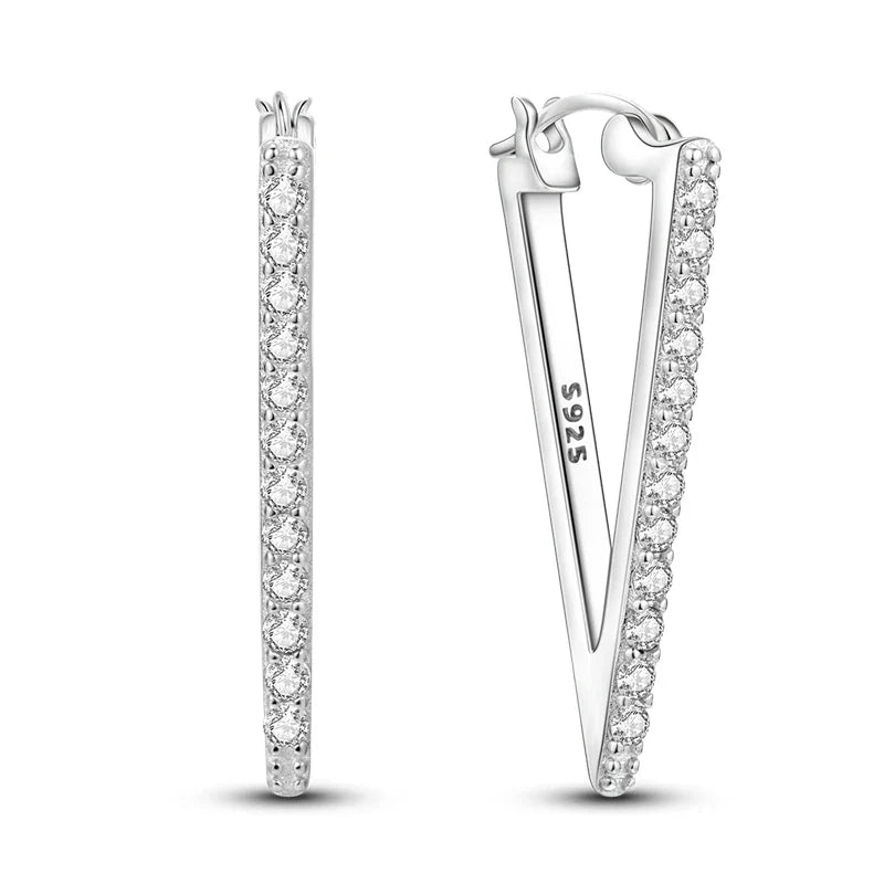 925 Sterling Silver Hoop Earrings with Zircon | Classic U-Shaped Women Jewelry