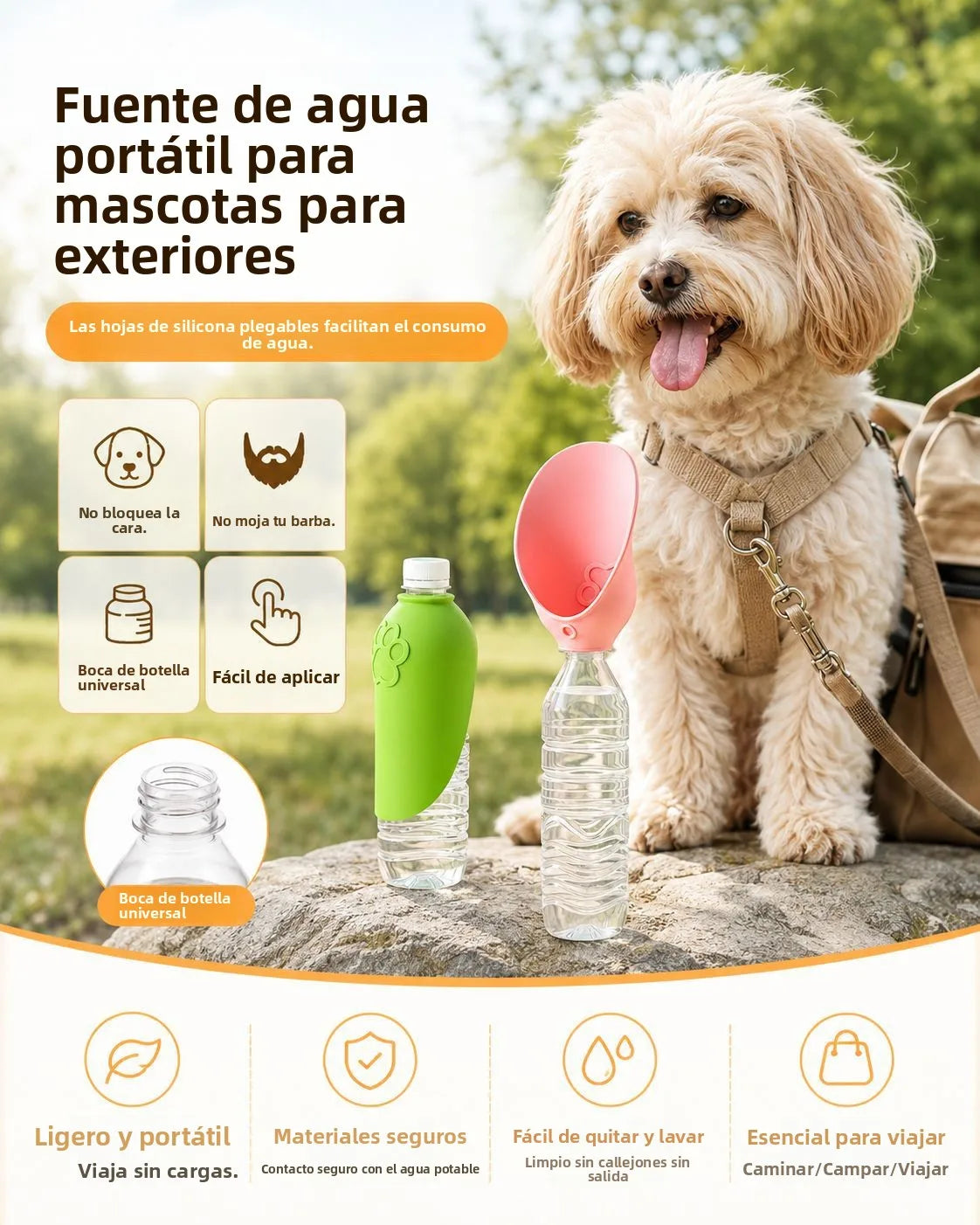 Pet Outdoor Water Dispenser, Portable Dog Water Cup, Eco-friendly Foldable Leaf-shaped Silicone Universal Bottle Mouth