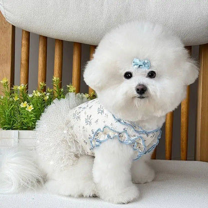 Pet Dresses Cat Pet Summer Clothes Pink Bow Teddy Skirt Small and Medium-sized Dog Cartoon Printed Vest Casual Female Dog Dress