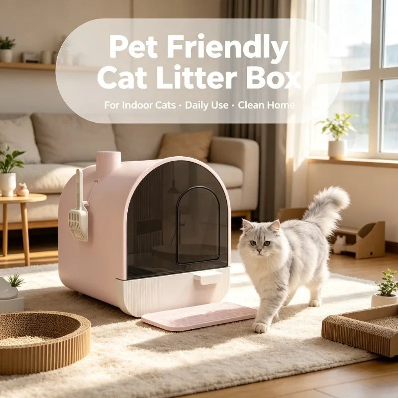 Fully enclosed drawer cat litter box | oversized odor-proof and splash-proof + pink high-value, a must for cat families
