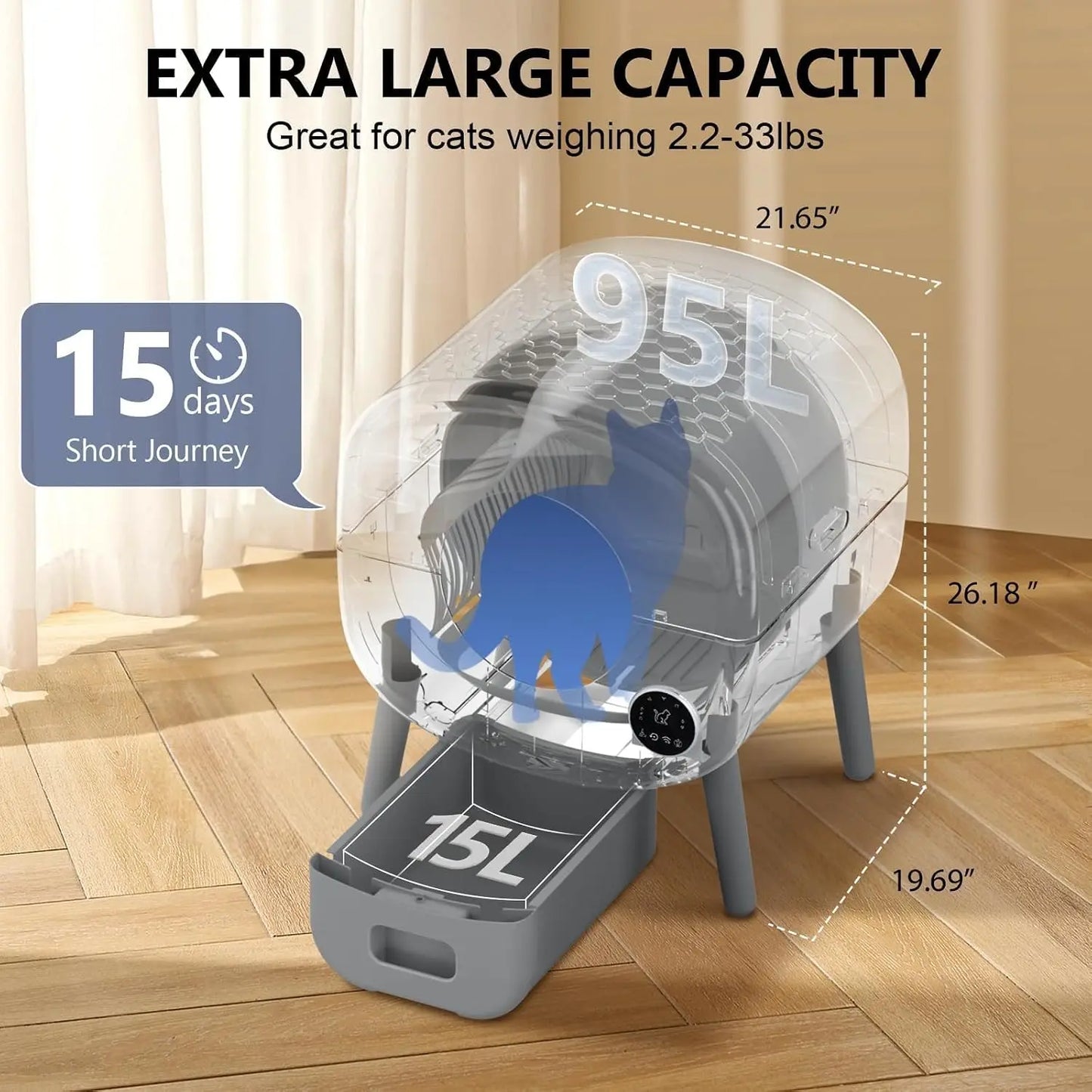 Large Capacity Self Cleaning Cat Litter Box, App Control & Safety Protection For Cats, Customized