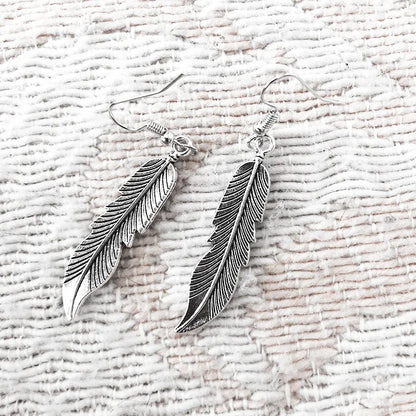 Vintage Feather Dangle Earrings | Boho Drop Earrings for Women